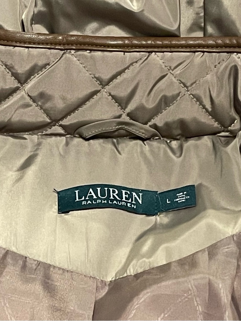 Ralph Lauren women’s Taupe Quilted Diamond-Pattern Puffer Jacket size L - Picture 5 of 13